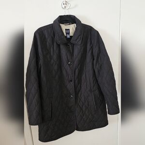 GAP Quilted Lightweight Coat Jacket Black Button Pockets Size XLarge